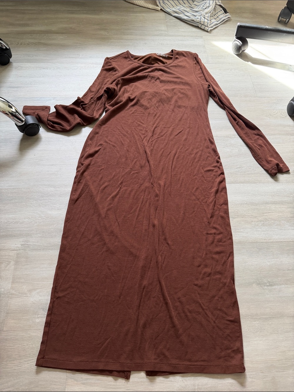 Quince long  Sleeve Maxi Dress in Rich Brown large